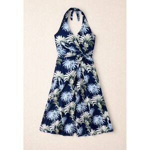 NWT TOMMY BAHAMA XL Sophia Palisade Palms Coastline Halter Dress Navy Multicolor